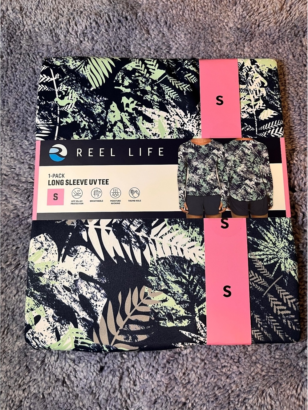 Reel Life Women's Long Sleeve UV Tee, Small, Tropical Leaf Print